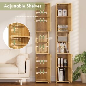 Amazer 70'' Tall Bathroom Storage Cabinet Bamboo, Narrow Storage Cabinet with Rattan Doors and Adjustable Shelves, Slim Freestanding Organizer for Living Room, Kitchen, Natural Color